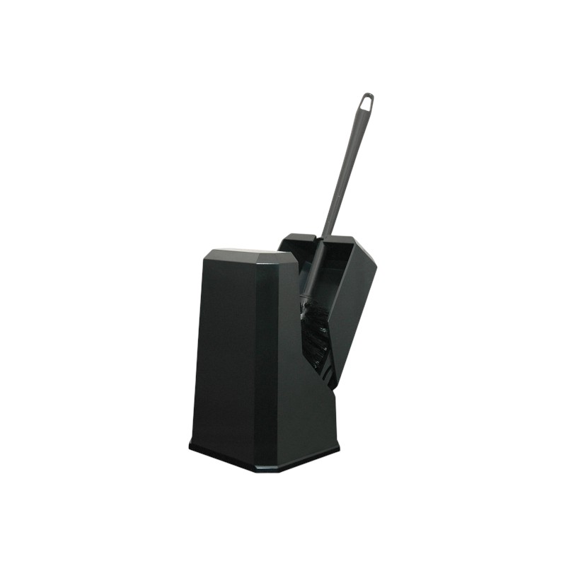 Porte-brosse de toilettes et brosse - plastique - noir - 1pc